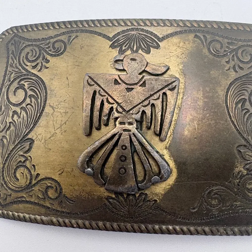 Vintage Western Thunderbird Engraved Southwest Native Style Belt Buckle